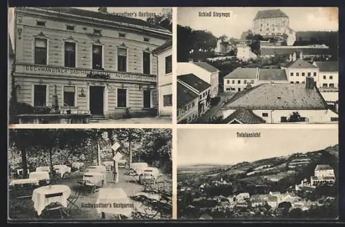 AK Steyregg, Gschwandtner`s Gasthaus, Schloss Steyregg, Totalansicht