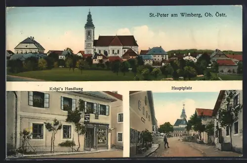 AK St.-Peter am Wimberg, Kröpls Handlung, Hauptplatz, Ortsansicht mit Kirche