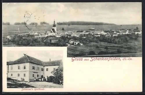 AK Schenkenfelden, Gesamtansicht mit Gasthaus Schiesser
