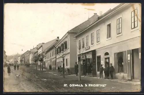 AK St. Oswald b. Freistadt, Geschäft v. Rudolf Bauer, Strassenpartie