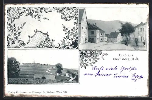 AK Ulrichsberg /O.-Ö., Strassenpartie, Ortsansicht aus der Vogelschau