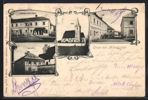 AK Mitterkirchen, Ansichten Volksschule und Kirche