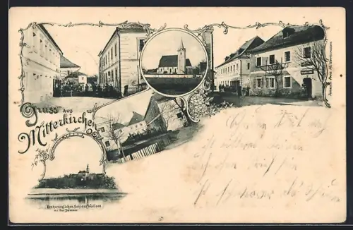 AK Mitterkirchen /O. Oe., Erzherzogliches Schloss Wallsee an der Donau, Strassenpartien, Kirche