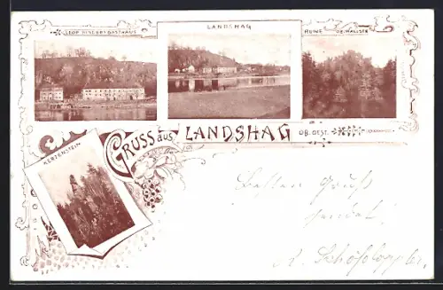 AK Landshag /Ob. Oest., Leop. Binders Gasthaus, Ruine Ob. Wallsee, Kerzenstein, Ortsansicht