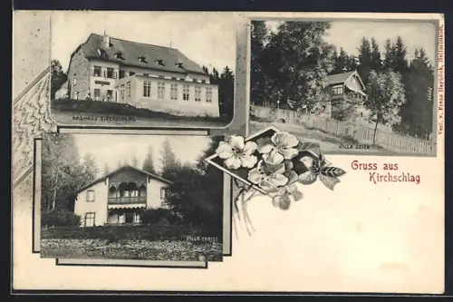 AK Kirchschlag bei Linz, Badhaus, Villa Christ, Villa Geier