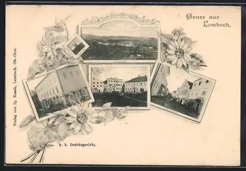 AK Lembach, k. k. Bezirksgericht, Marktplatz, Obere Marktstrasse