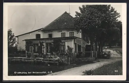 AK Kirchschlag b. Hellmonsödt, Gasthaus mit Garten und Auto