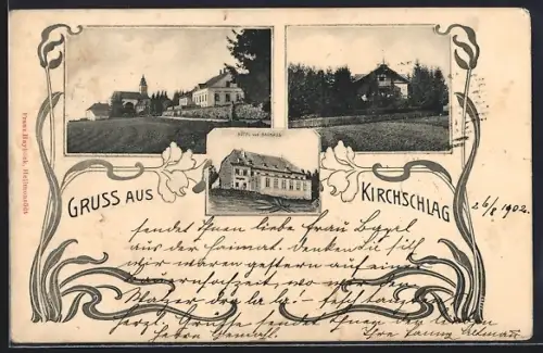 AK Kirchschlag, Hôtel und Badhaus, Gebäudeansicht, Ortspartie
