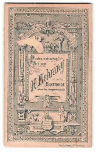Fotografie H. Behning, Buxtehude, Atelier Anschrift mit Verzierung