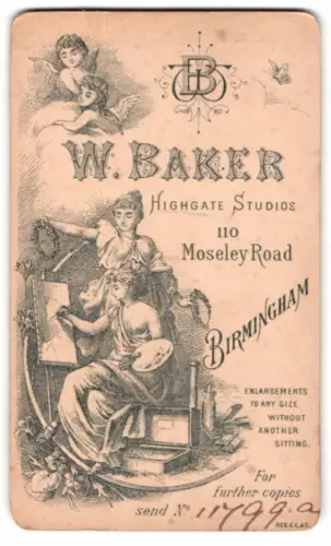 Fotografie W. Baker, Birmingham, 110 Moseley Road, zwei Künstlerinnen an einer Staffelei, Monogramm nebst Engeln