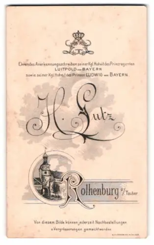 Fotografie Heinr. Lutz, Rothenburg o/Tauber, kgl. Wappen und weisser Turm