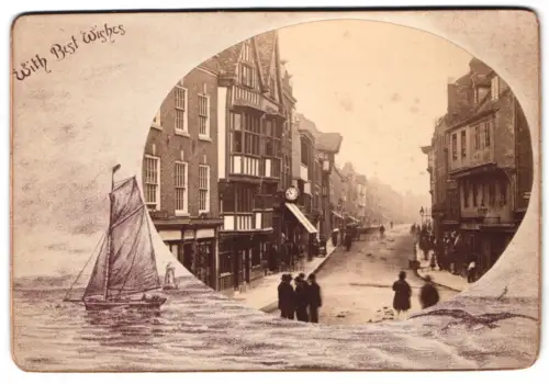 Fotografie unbekannter Fotograf, Ansicht Tewkesbury, Blick in die High Street mit Geschäften, im Passepartout