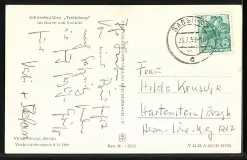 AK Schwedenfähre Trelleborg vor Anker