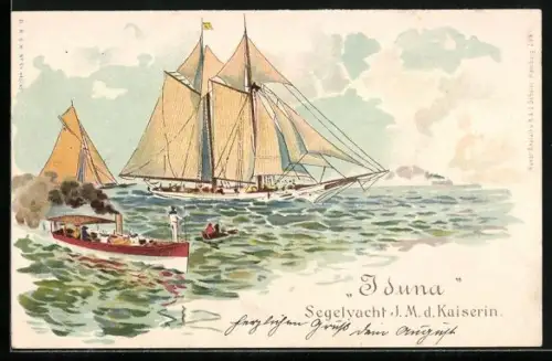 Lithographie Segelschiff Iduna, Segelyacht der Kaiserin