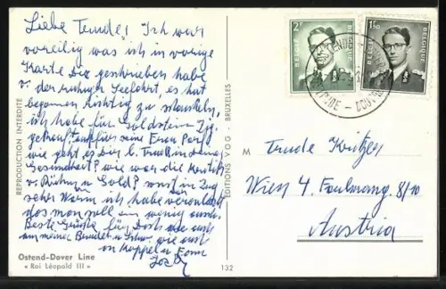 AK Passagierschiff Roi Leopold III, Ostend-Dover Line