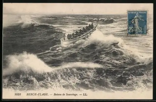 AK Seenotrettung, Bateau de sauvetage, Ruderboot bei stürmischer See