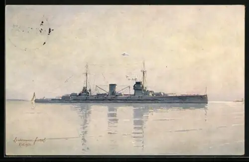 Künstler-AK Kriegsschiff SMS Moltke auf See