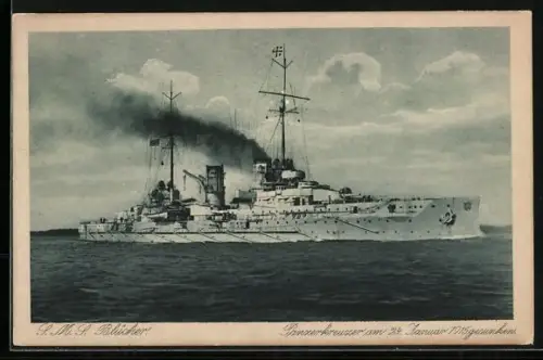 AK Panzerkreuzer SMS Blücher, Kriegsschiff