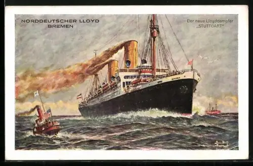Künstler-AK Passagierschiff Stuttgart des Norddeutschen Lloyd