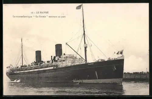 AK Passagierschiff La Savoie auf See