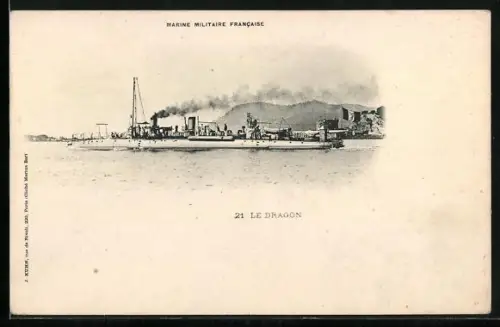 AK Kriegsschiff Le Dragon, Marine Militaire Francaise