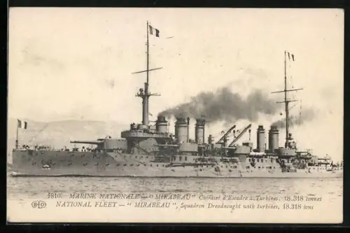 AK Marine Nationale Mirabeau, Cuirasse d`Escadre à Turbines, Kriegsschiff