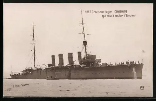 AK Kriegsschiff HMS Chatham auf See