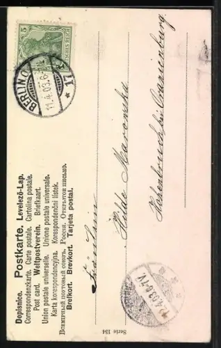 Lithographie Zwerg fährt eine Kutsche mit Osterhasen-Gespann, Fröhliche Ostern