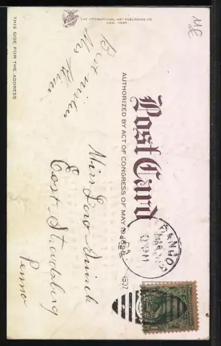 Lithographie Osterküken auf einem Korb mit Vergissmeinnicht, Easter Joy be thine