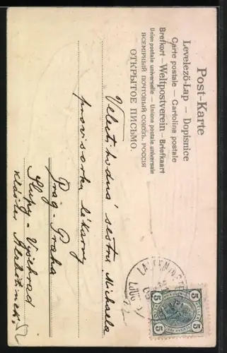 Lithographie Osterengel spielt auf einem Instrument, Gesegnete Ostern