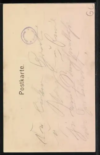 Lithographie Drei Schornsteinfeger mit Klee, Hufeisen und Schwein