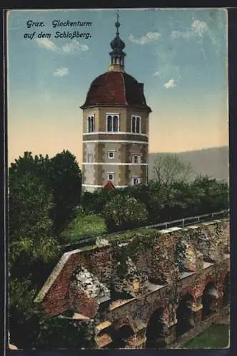 AK Graz, Glockenturm auf dem Schlossberg, mit Ruine