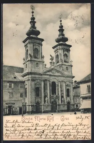 AK Graz, Kirche Maria-Hilf u. Geschäftshäuser