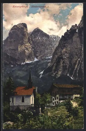 AK Hinterbärenbad, Ortspartie mit Kirche u. Kaisergebirge