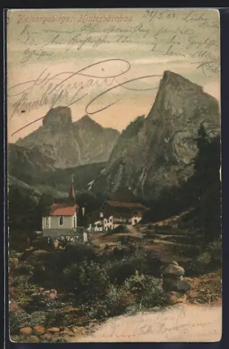 AK Hinterbärnbad, Ortsansicht mit Kaisergebirge aus der Vogelschau