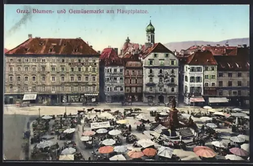 AK Graz, Blumen- und Gemüsemarkt am Hauptplatze