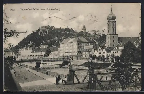AK Graz, Franz-Carl-Brücke mit Schlossberg