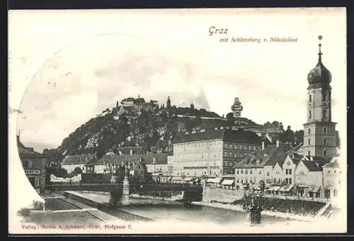AK Graz, Teilansicht mit Schlossberg vom Nikolaikai
