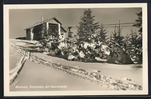 AK Mariazell, Bürgeralpe mit Schwebebahn im Winter