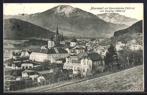 AK Mariazell, Ortsansicht mit Gemeindealpe und Ötscher