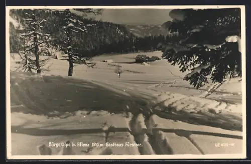 AK Aflenz, Bürgeralpe, Gasthaus Fürstner mit Umgebung im Winter