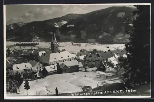 AK Aflenz, Ortsansicht mit Kirche im Winter