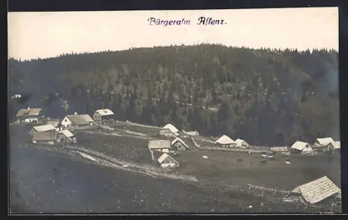 AK Aflenz, Bürgeralm, Ortsansicht aus der Vogelschau