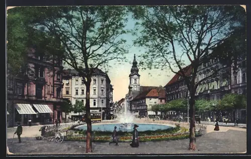 AK Graz, Bismarckplatz mit Springbrunnen und Turm, Panorama