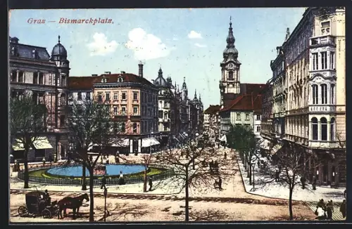 AK Graz, Bismarckplatz mit Kirche