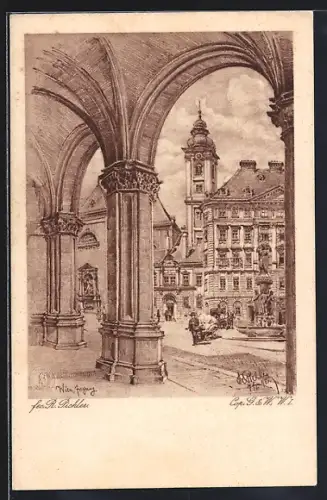 Künstler-AK Wien, Freiung und die Schottenkirche, Spendenkarte für Kinder der Kriegsopfer