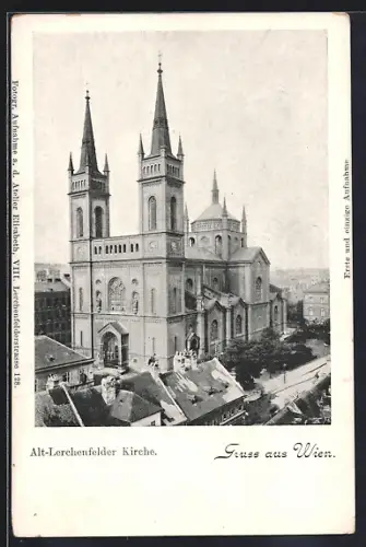 AK Wien, Altlerchenfeld, Alt-Lerchenfelder Kirche aus der Vogelschau