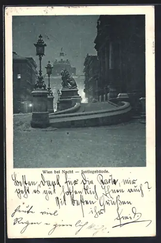 AK Wien, Justizgebäude in einer Winternacht
