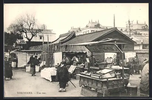 AK Yokohama, Une Rue, Blick auf ein Geschäft