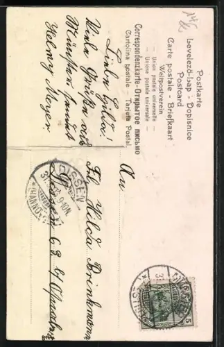 AK Junge mit Umhang, Klee und Blumen, Kommt das Glück Dir hold entgegen, weiche niemals vor ihm aus